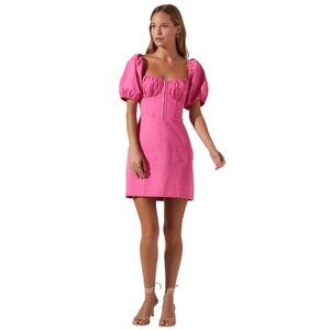 ASTR the Label Kelilah Bustier Mini Dress Womens XS Hot Pink Short Puff Sleeve
